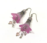 Lucite Flower Earrings- HandPainted White And Pearly Pink Trumpets