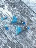 Blue, Aqua and Gold VictorianStyle Lucite Flower Earrings
