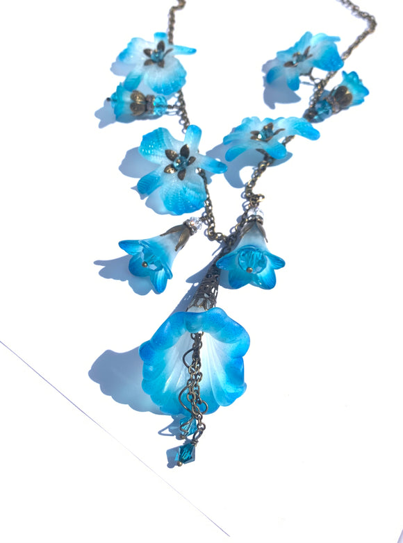White Aqua and Blue Orchid Necklace