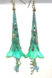 faux aqua patina and gold flake lucie flower earrings