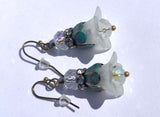 Lucite Flower Earrings- HandPainted White and Aqua Patina Lilies