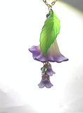 Green and Purple Trumpet Flower Cluster Drop Necklace