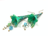 faux aqua patina and gold flake lucie flower earrings
