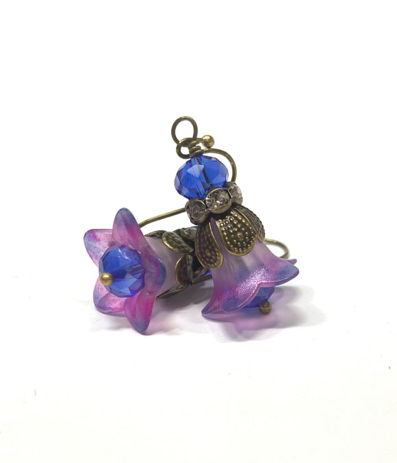Lucite Flower Earrings- HandPainted Pink and Blue Trumpets