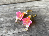 Peach and Magenta HandPainted Lucite Flower Earrings